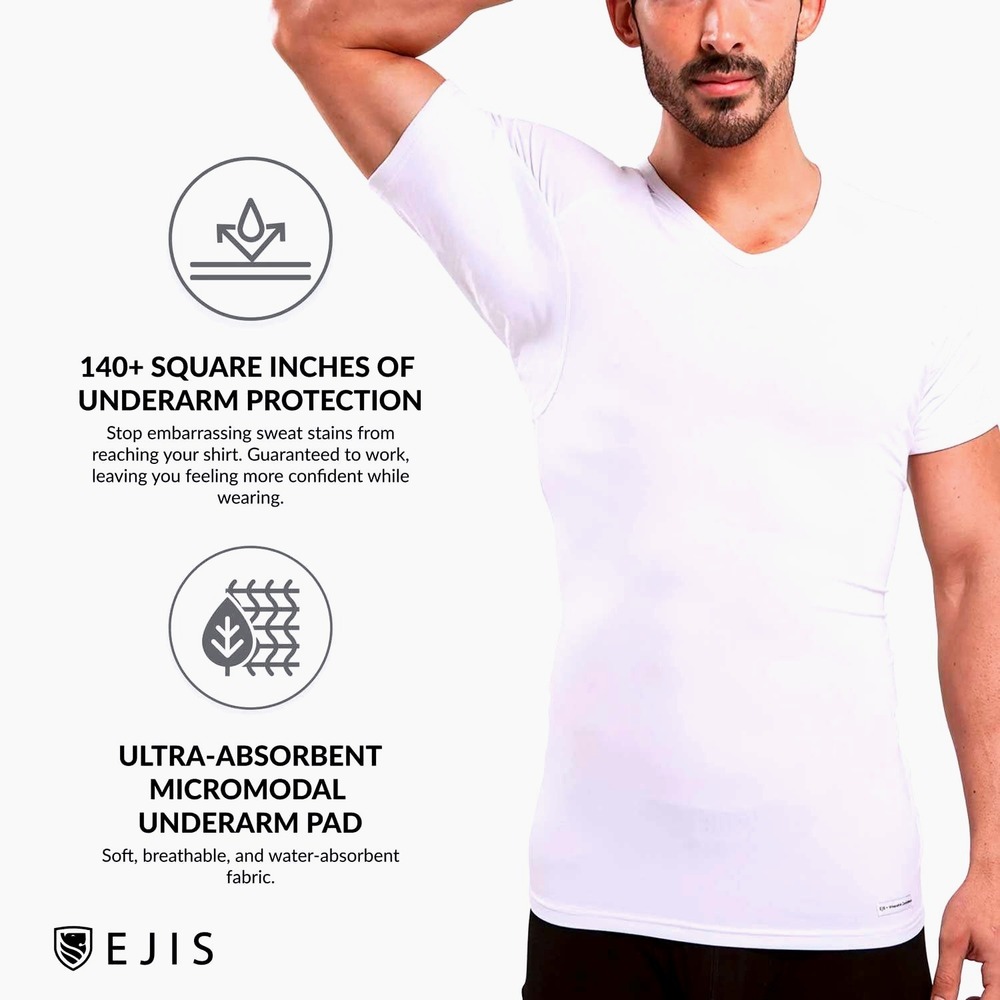 EJIS Mens XL Undershirt White Sweat Proof‎ Deep V-Neck Stain Protection - NWOT